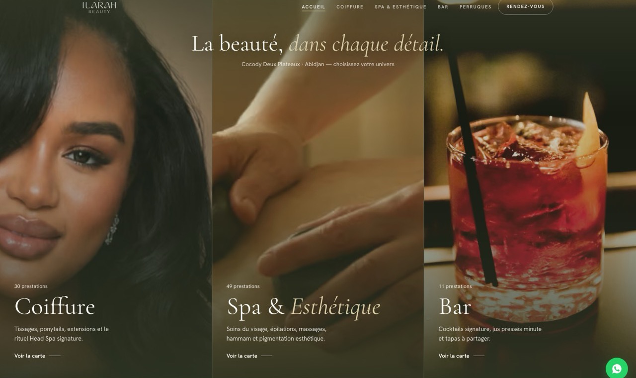 Site Ilarah Beauty — institut de beauté, coiffure, spa et perruques à Cocody, Abidjan